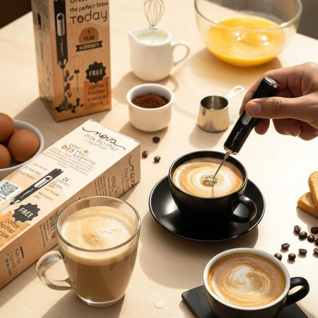 Nova Rechargeable Milk Frother | USB-C Electric Coffee Frother with 3 Speed Modes
