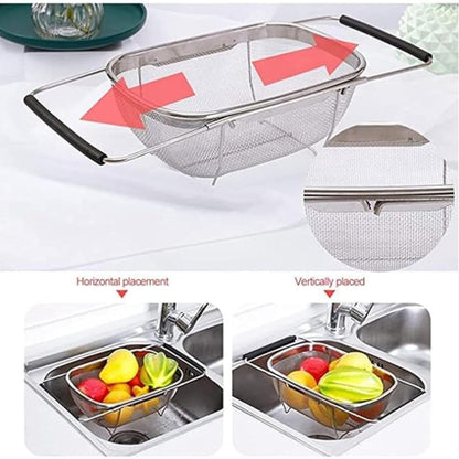 Stainless steel over-the-sink colander