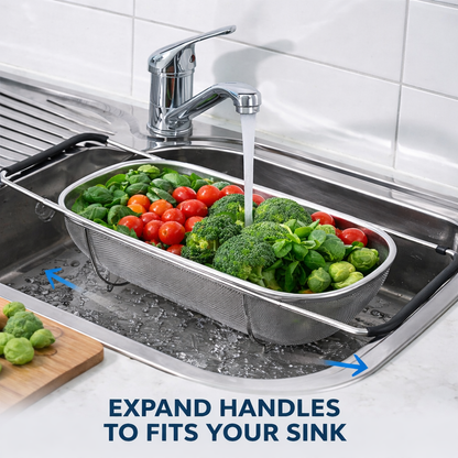 Stainless steel over-the-sink colander