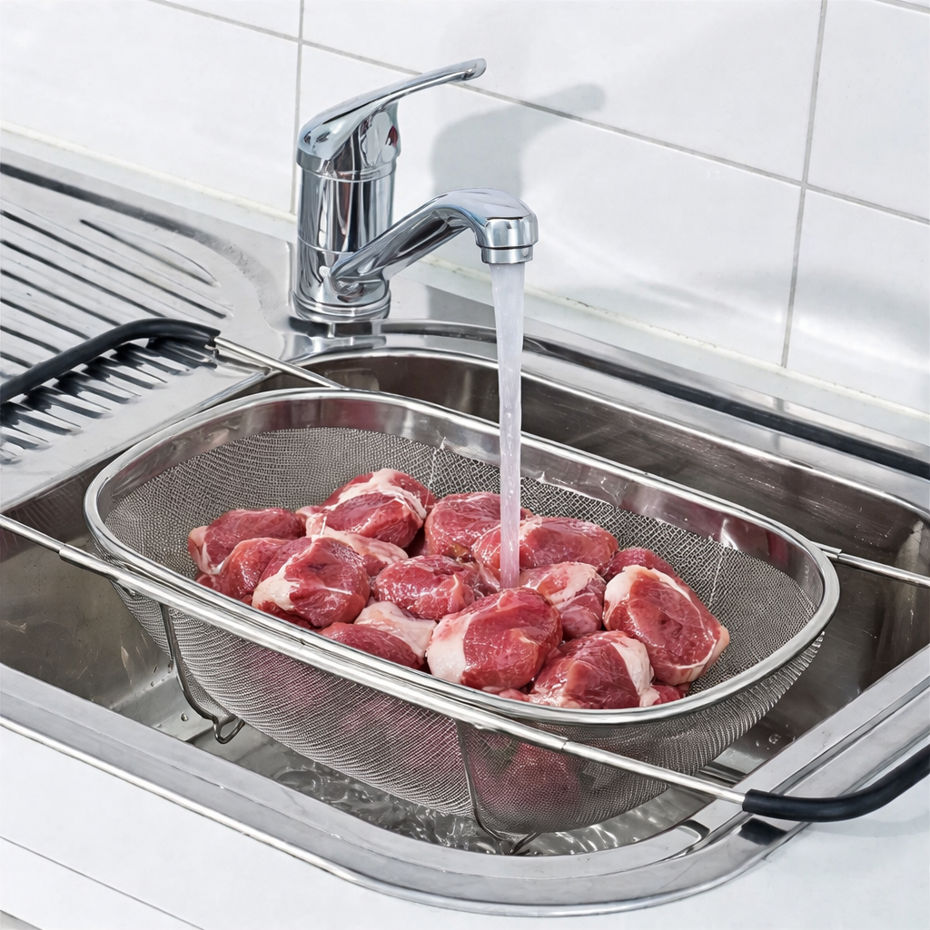 Stainless steel over-the-sink colander
