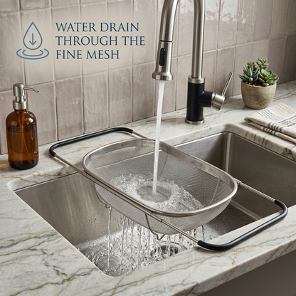 Stainless steel over-the-sink colander