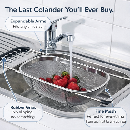 Stainless steel over-the-sink colander
